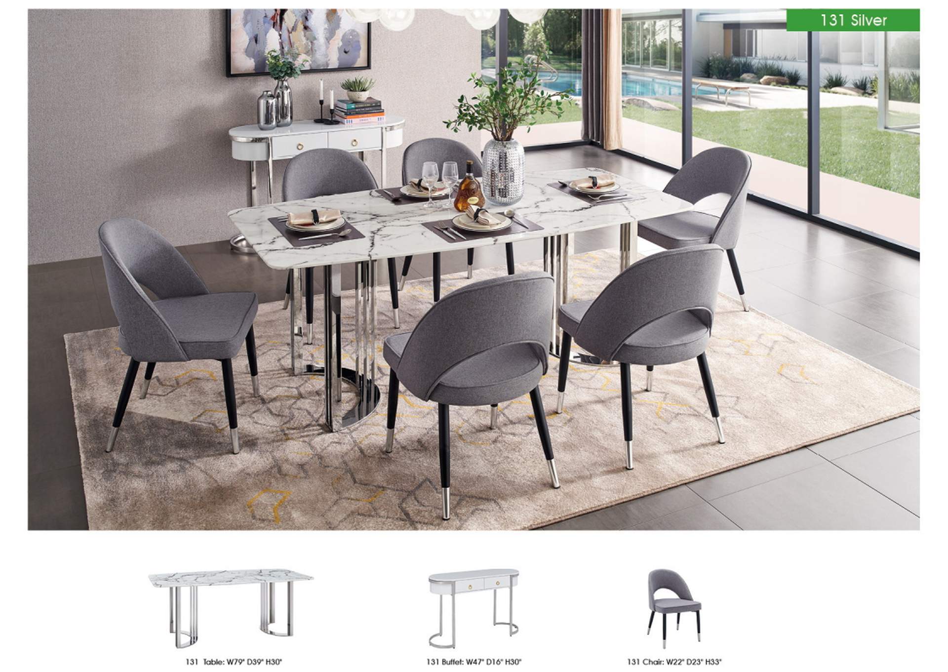 131 Silver Marble Dining Table SET image 8