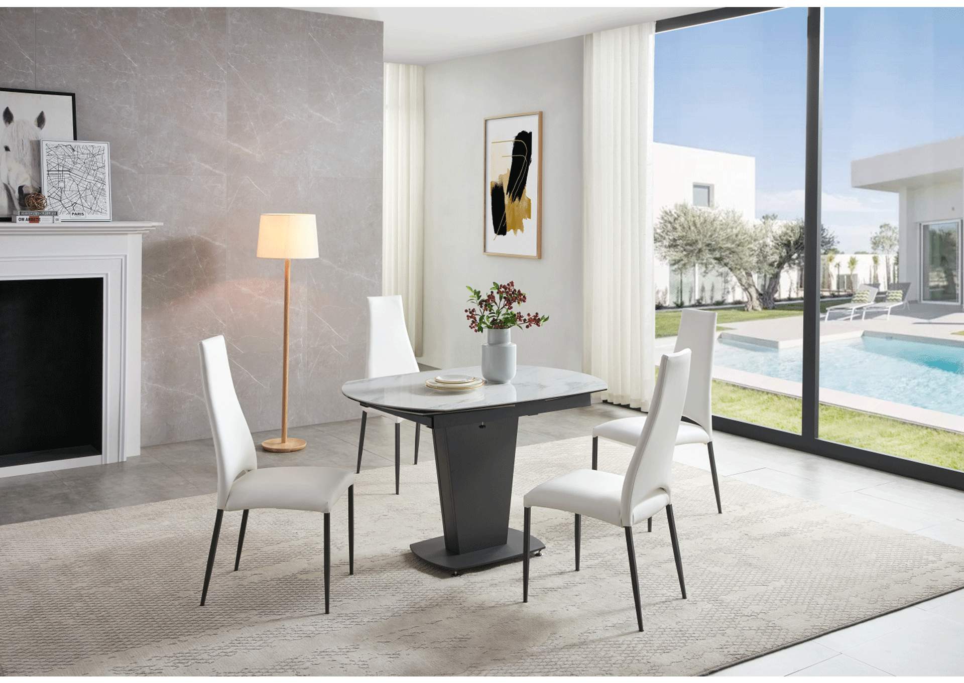 2417 Marble Table White with 3405 White Chairs SET image 4