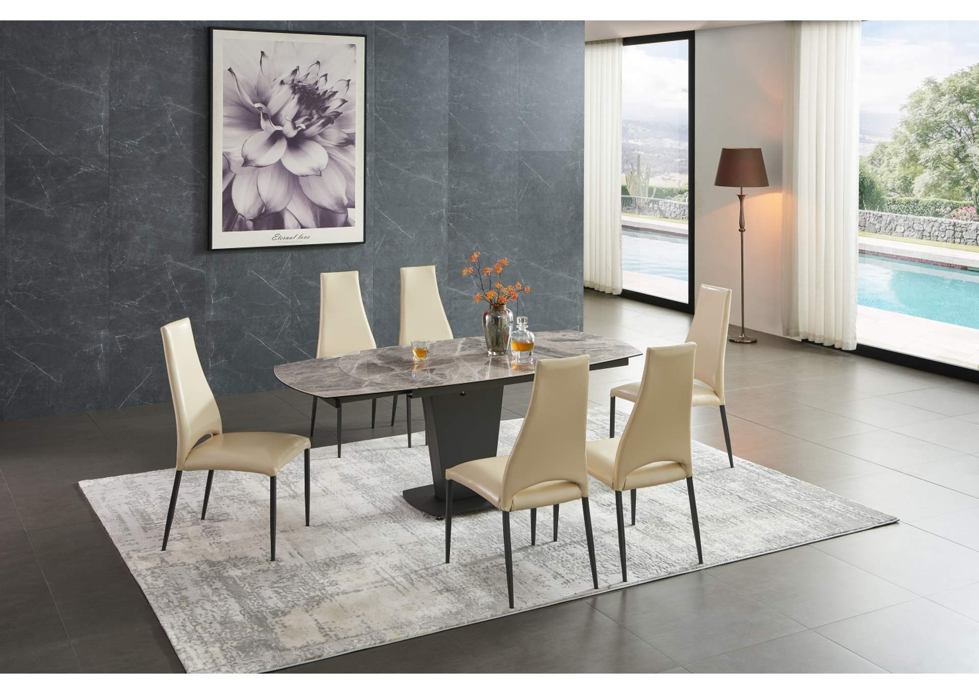 2417 Marble Table Grey Taupe with 3405 Chairs Beige SET image 4