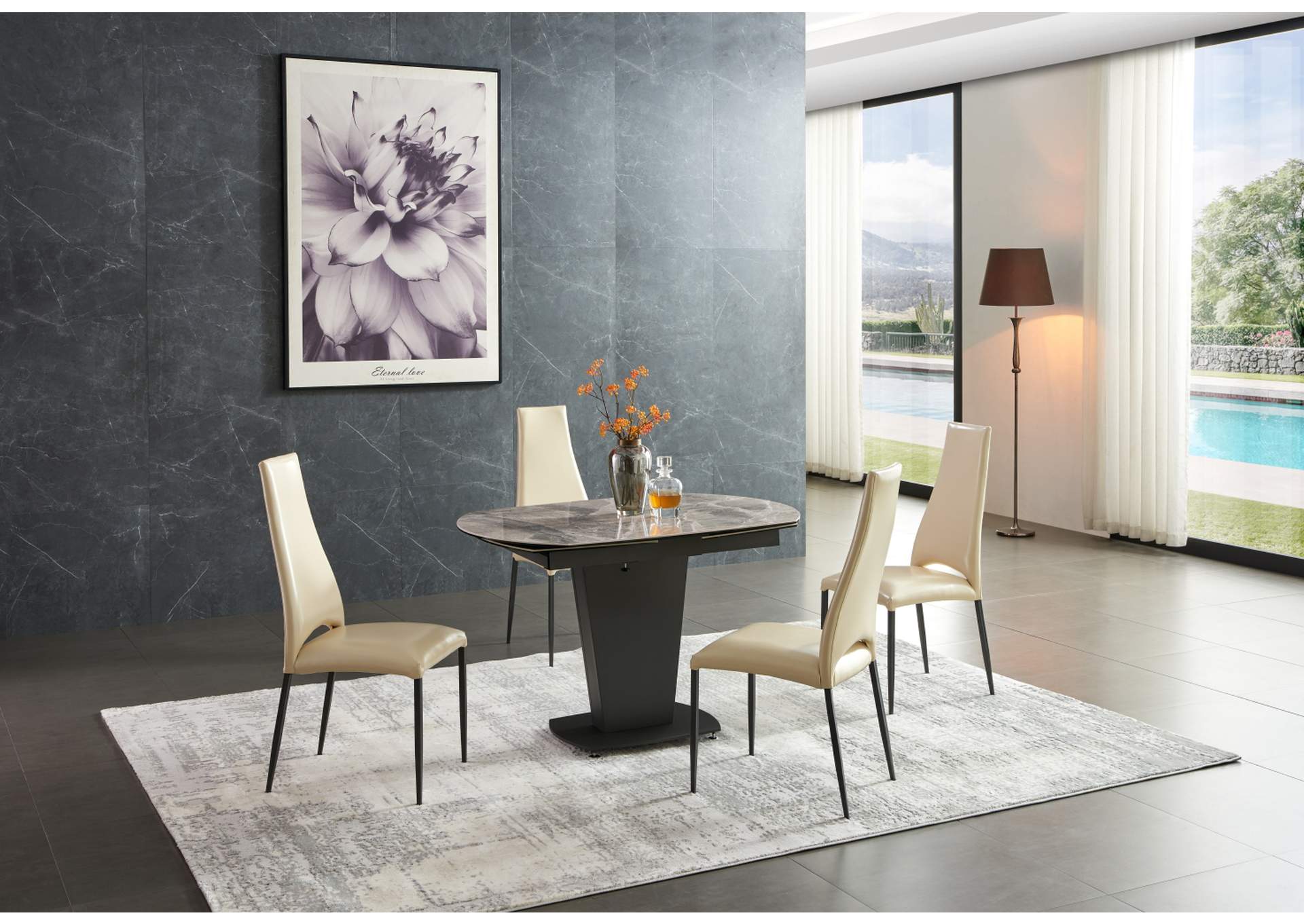 2417 Marble Table Grey Taupe with 3405 Chairs Beige SET image 3
