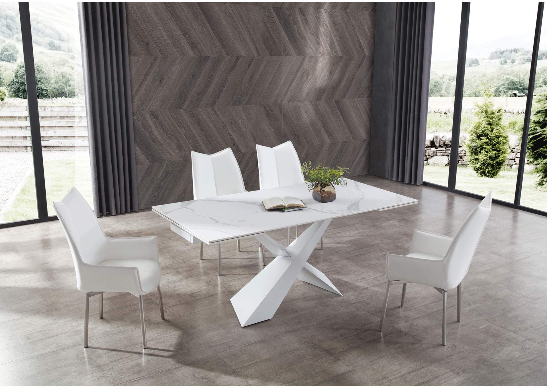 9113 Dining Table with 1218 Swivel White Chairs SET image 1