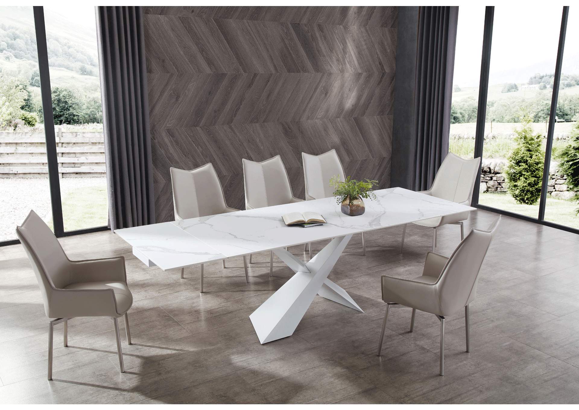 9113 Dining Table with 1218 Swivel Grey Taupe Chairs SET image 1