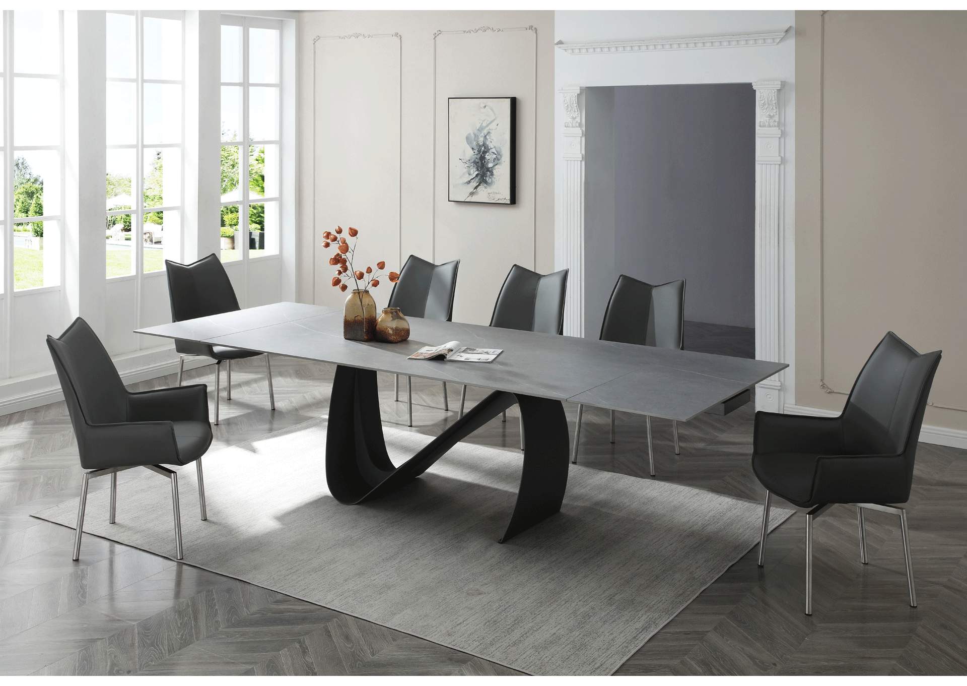 9087 Table Dark Grey with 1218 Swivel Dark Grey Chair SET image 1
