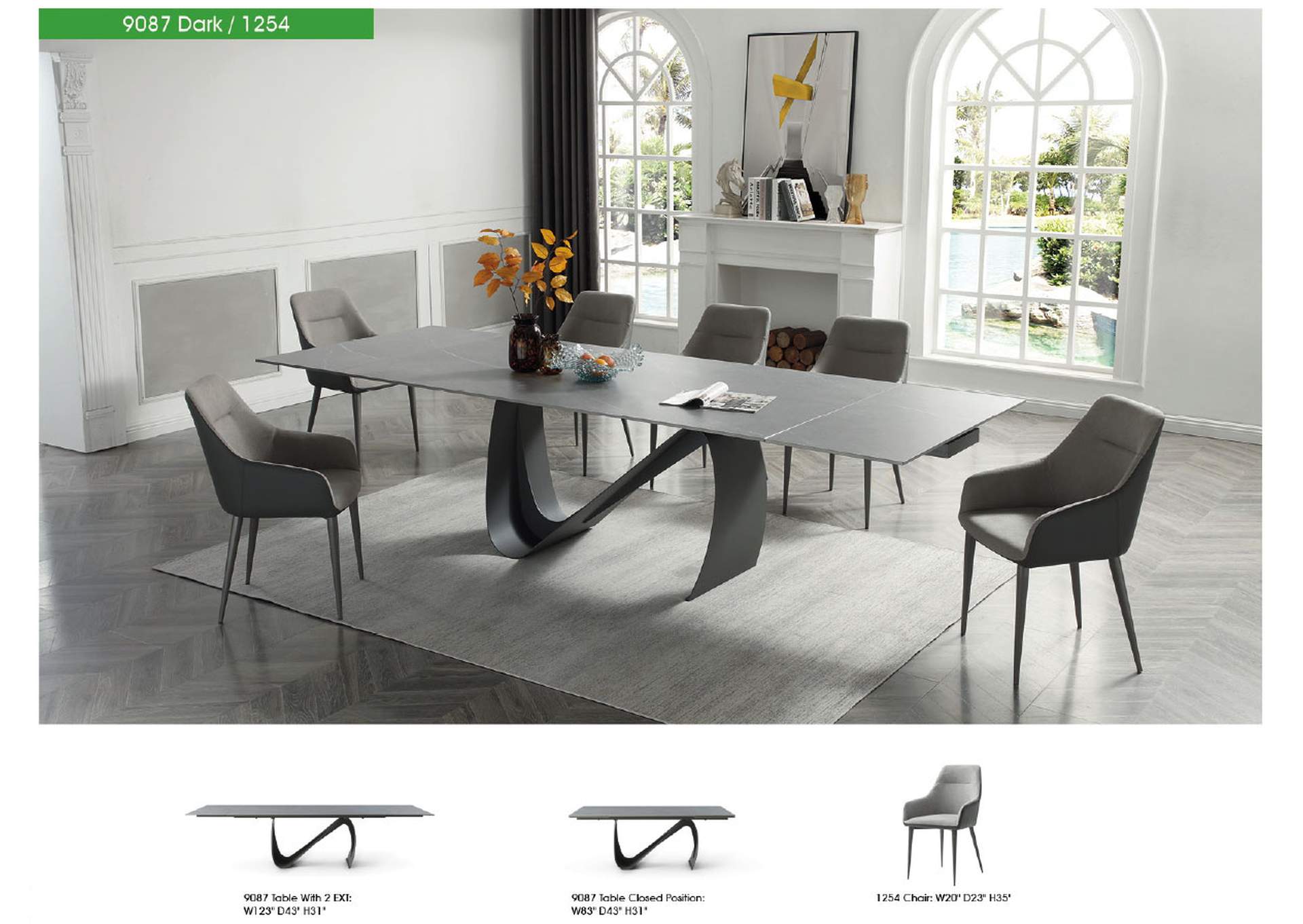 9087 Table Dark Grey with 1254 Chairs SET image 4