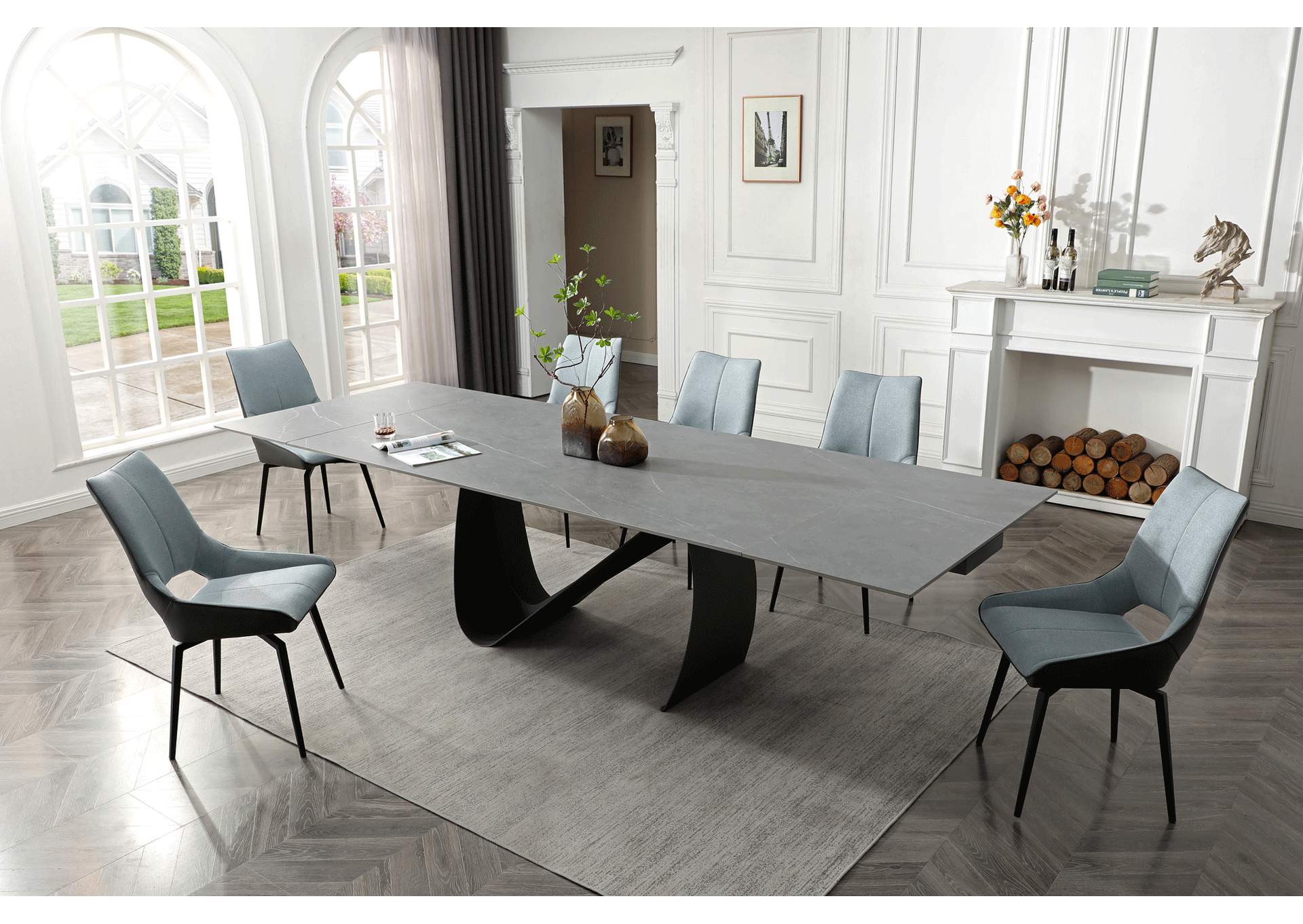 9087 Table Dark Grey with 1239 Swivel Blue Chairs SET image 1