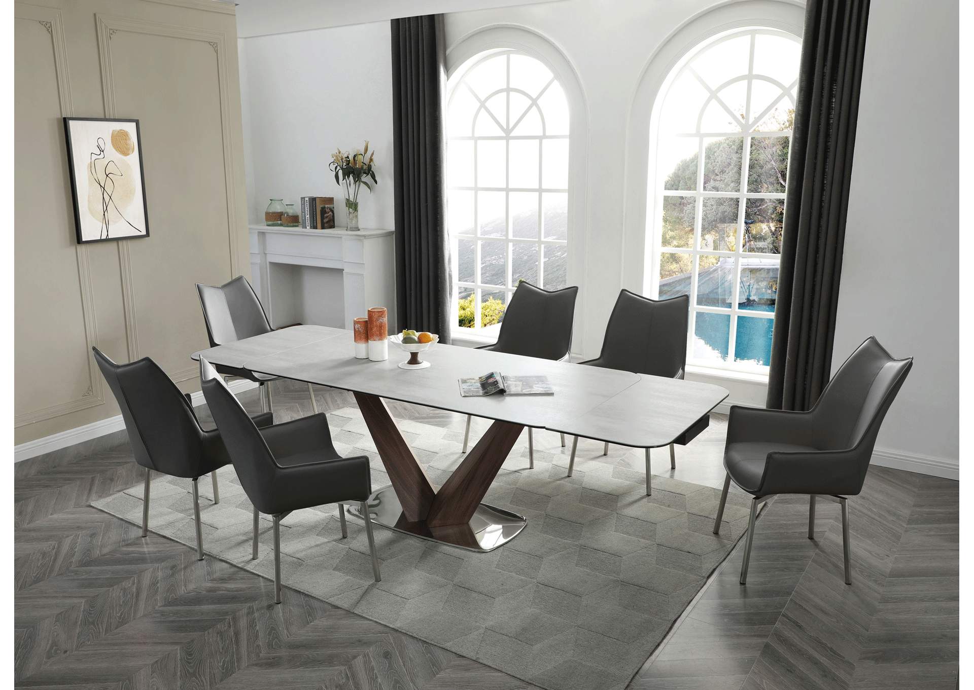 9188 Table with 1218 Swivel Dark Grey Chairs SET image 1
