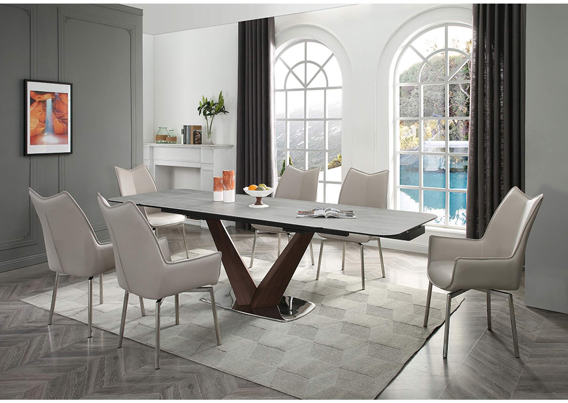 9188 Table with 1218 Swivel Grey Taupe Chairs SET image 1