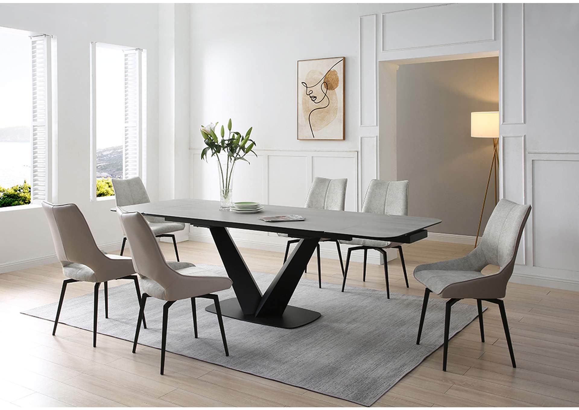 9189 Table with 1239 Swivel Beige Chairs SET image 1