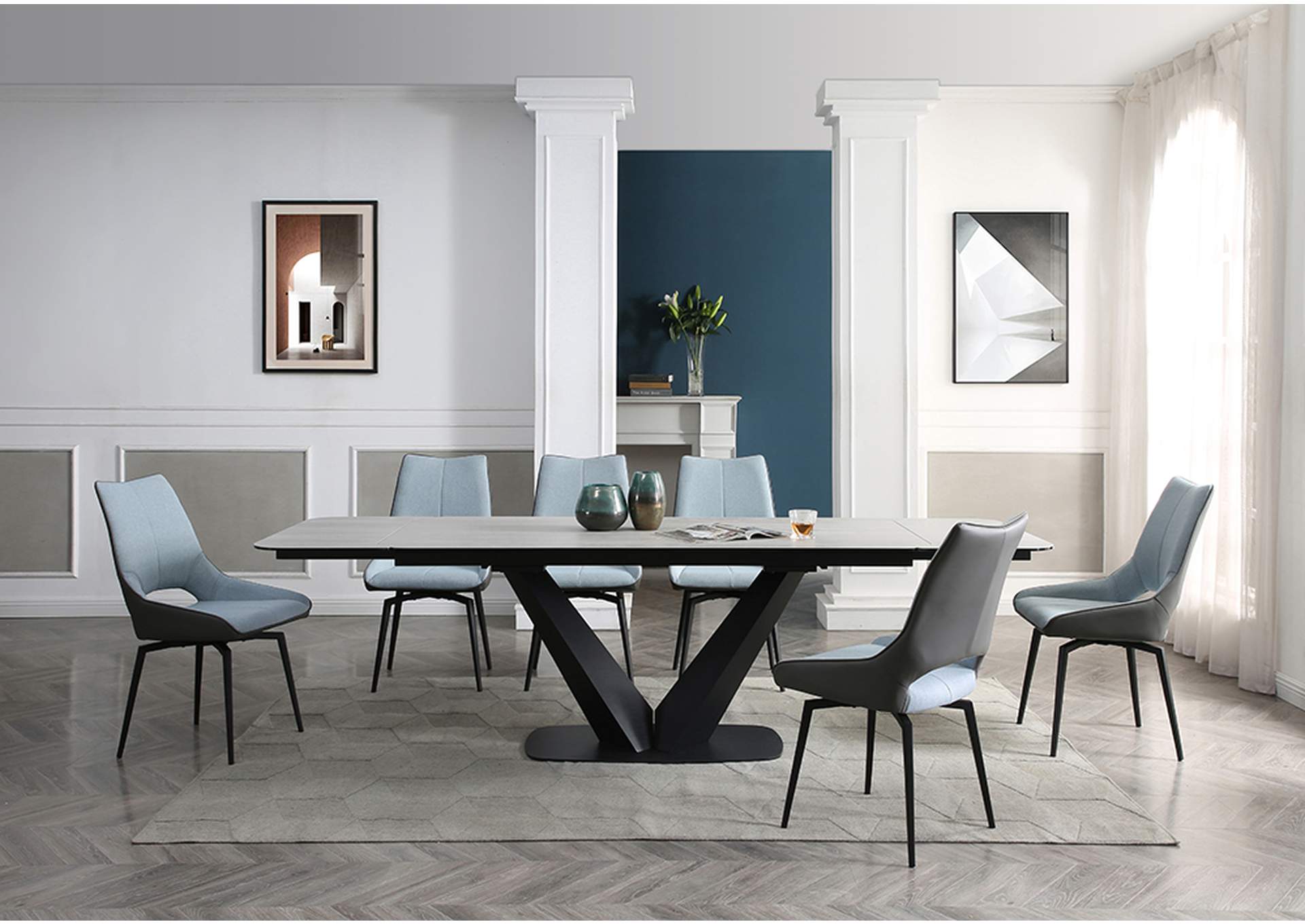 9189 Table with 1239 Swivel Blue Chairs SET image 1