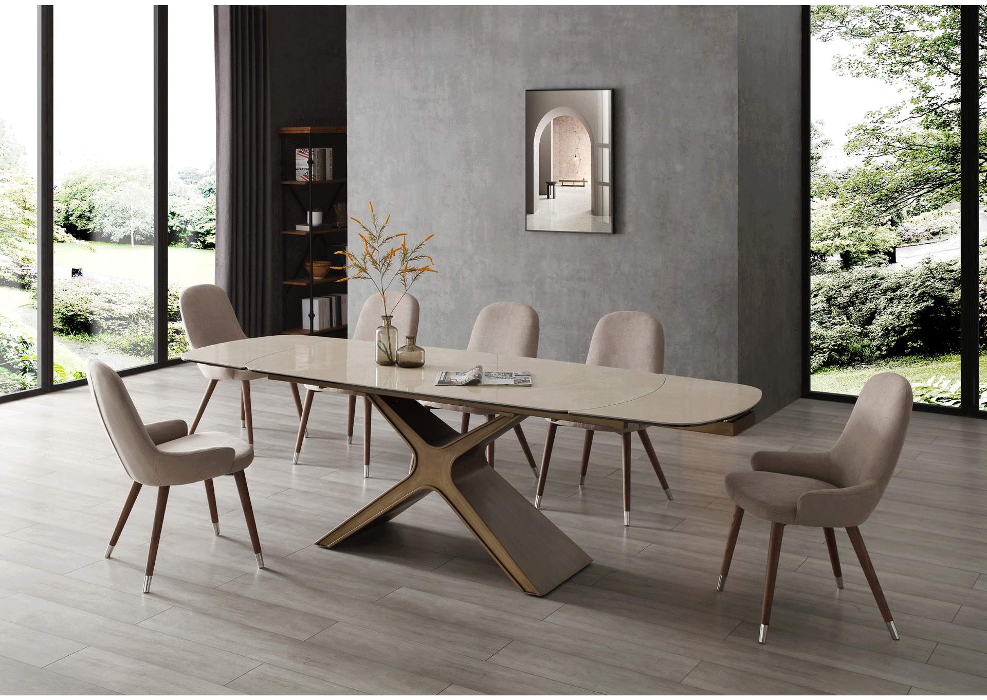 9368 Table Taupe with 1287 Chairs SET image 1