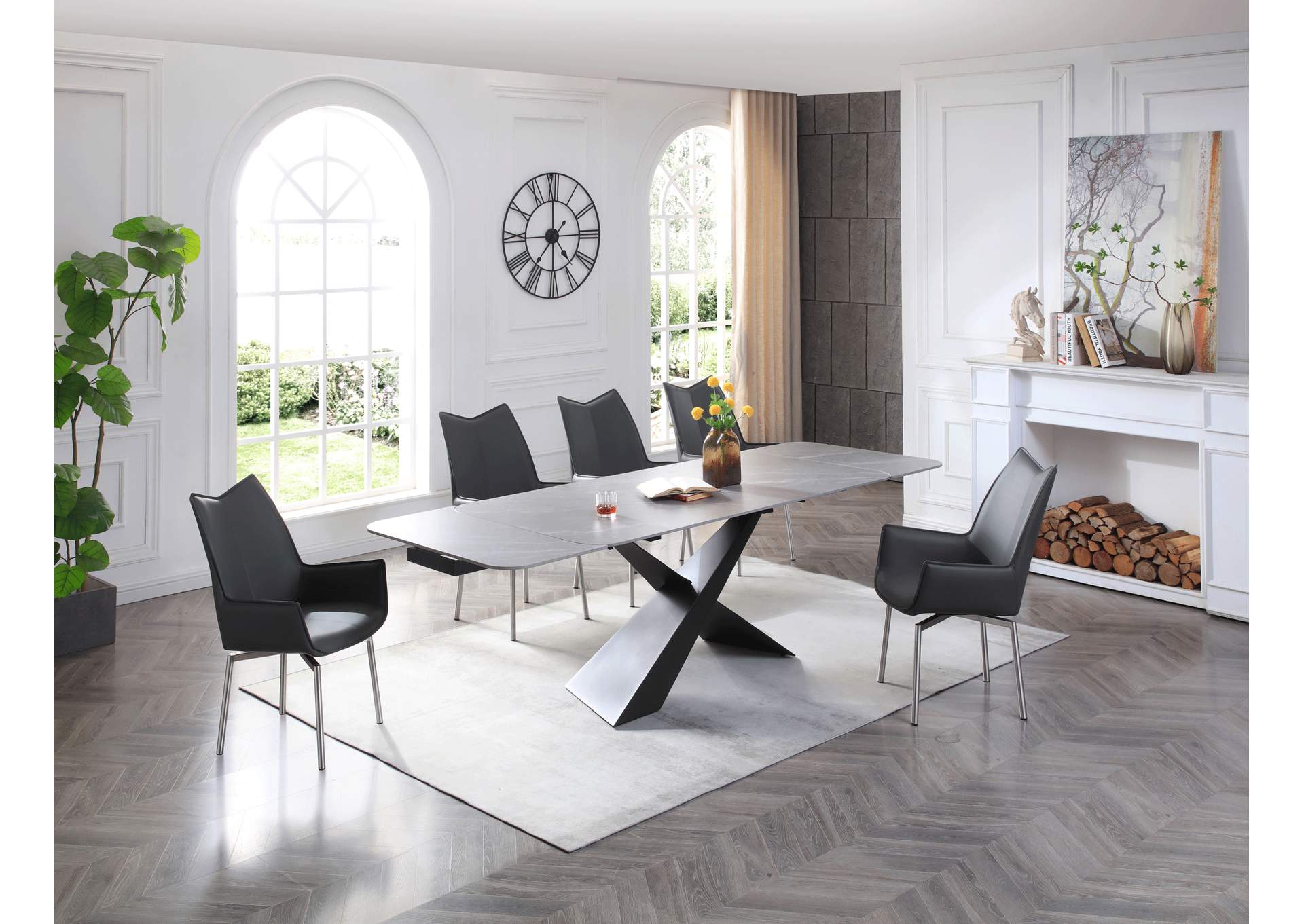 9422 Table with 1218 Swivel Dark Grey Chairs SET image 1