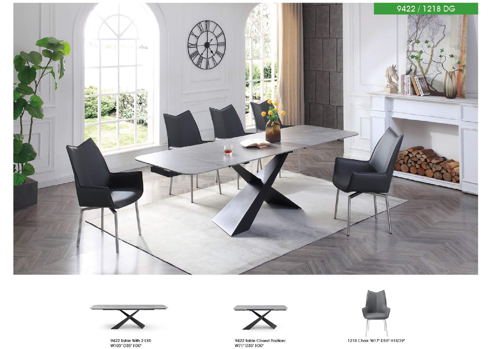 9422 Table with 1218 Swivel Dark Grey Chairs SET image 3
