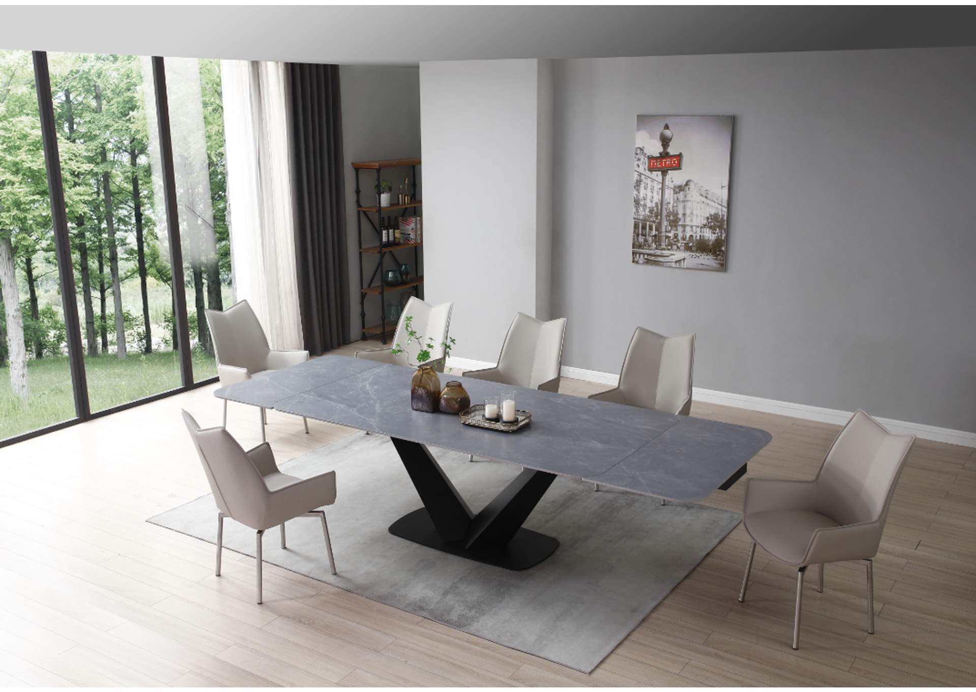 9436 Dining Table with 1218 Swivel Grey Taupe Chairs SET image 1