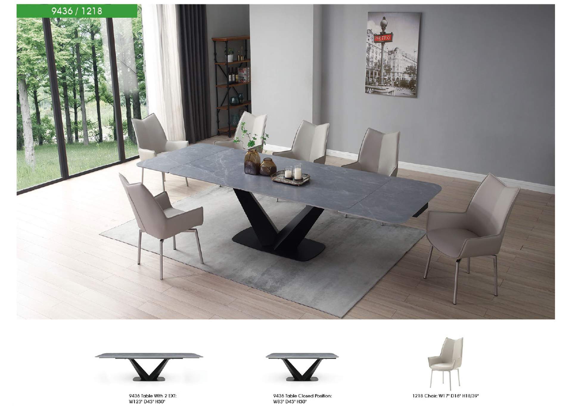 9436 Dining Table with 1218 Swivel Grey Taupe Chairs SET image 3