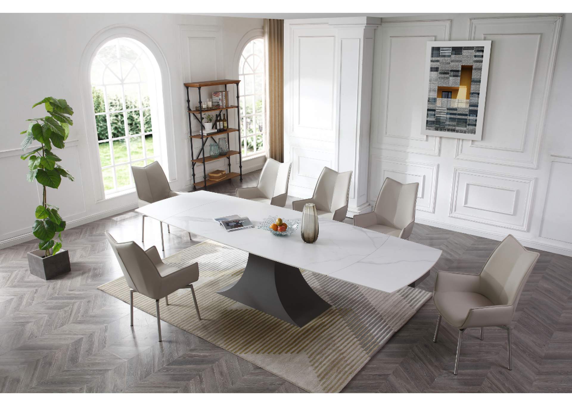 9437 Dining Table with 1218 Swivel Grey Taupe Chairs SET image 1