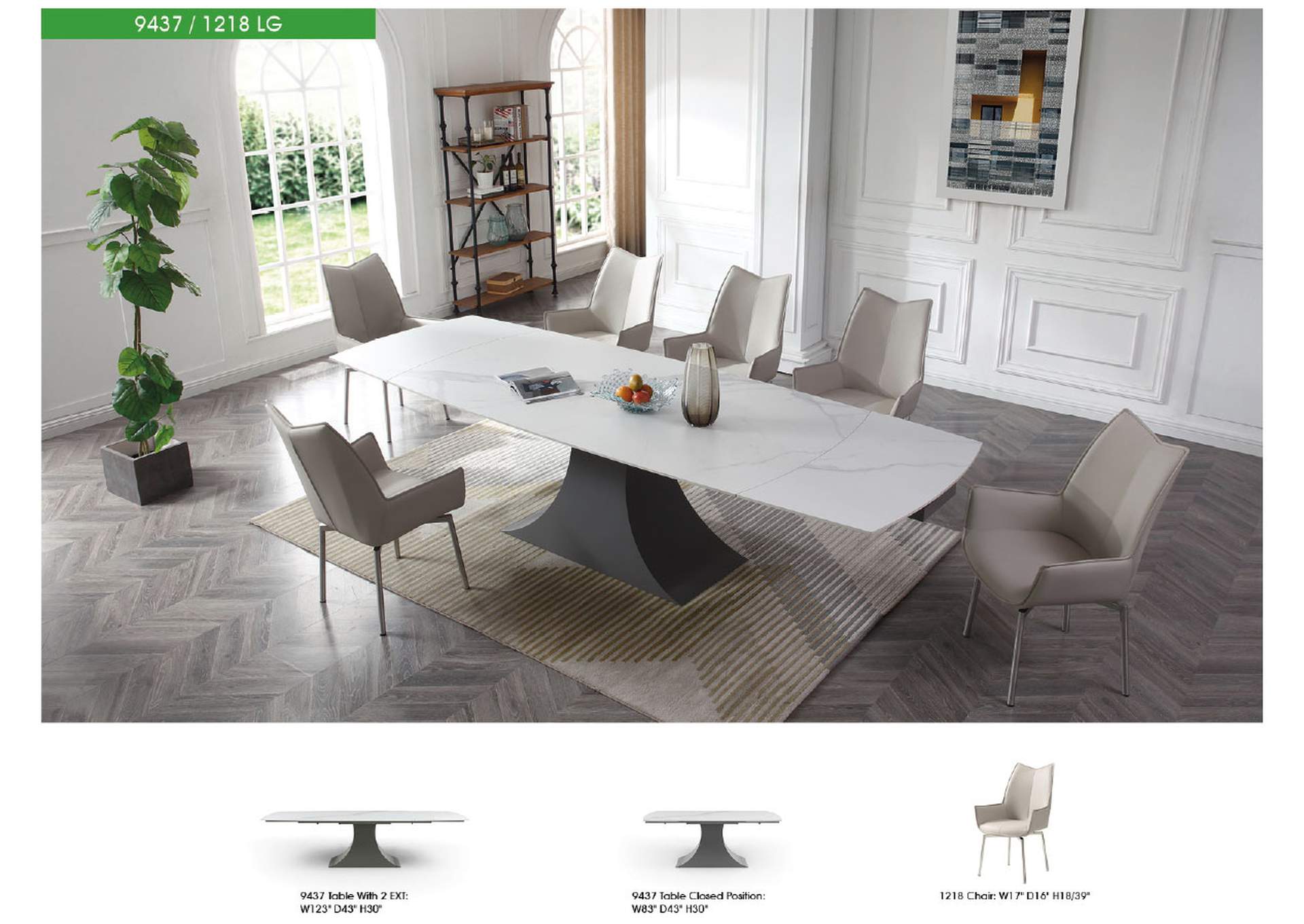 9437 Dining Table with 1218 Swivel Grey Taupe Chairs SET image 3
