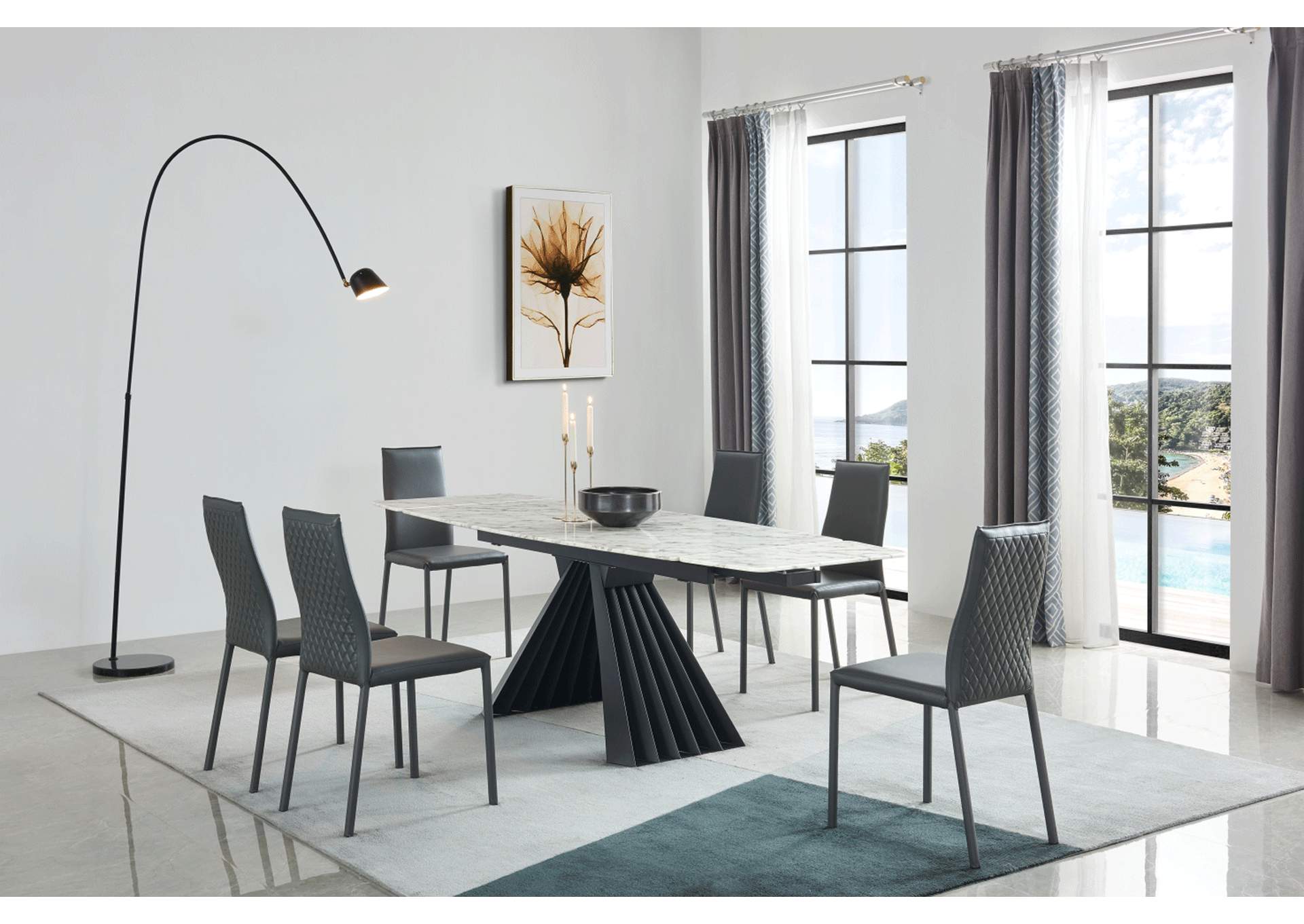 152 Marble Dining Table with 196 Grey Chairs SET image 1