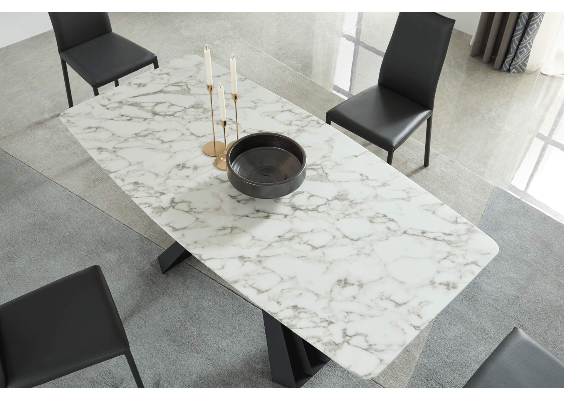 152 Marble Dining Table with 196 Grey Chairs SET image 7