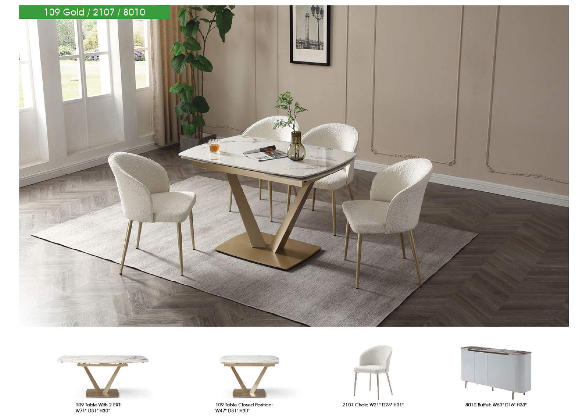 109 Golden Dining Table SET image 3