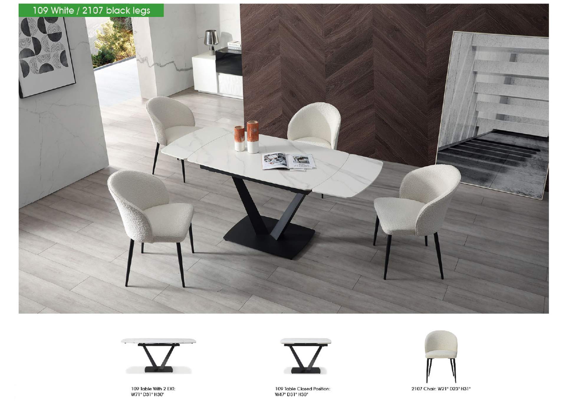 109 White Dining Table SET image 3