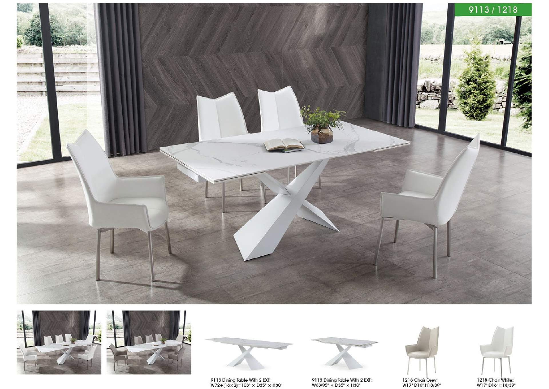 9113 Dinning Table White W - Extended SET image 13