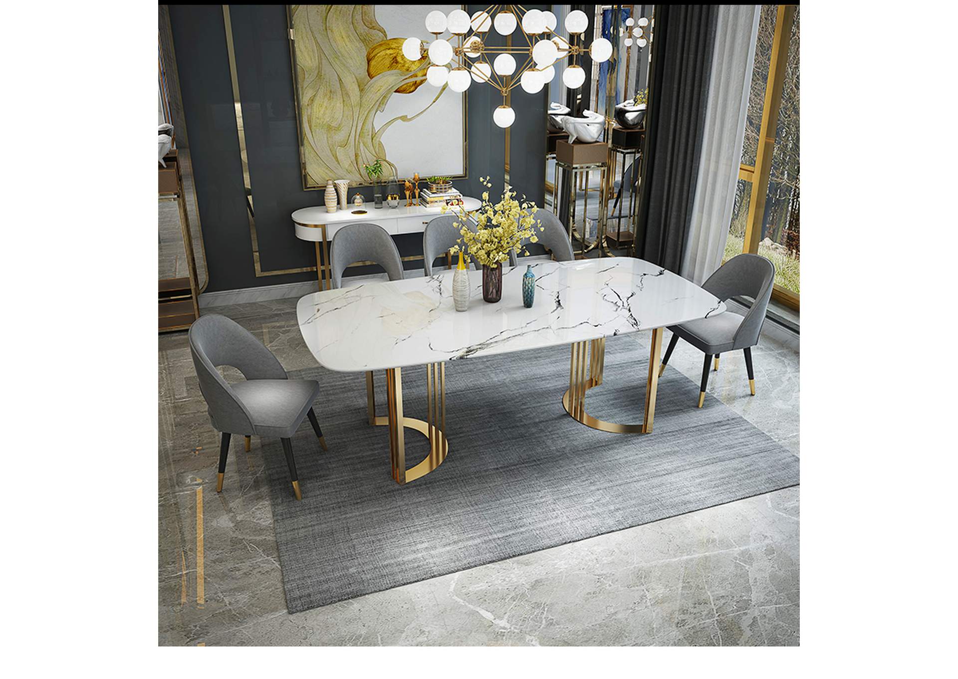 131 Gold Marble Dining Table SET image 8
