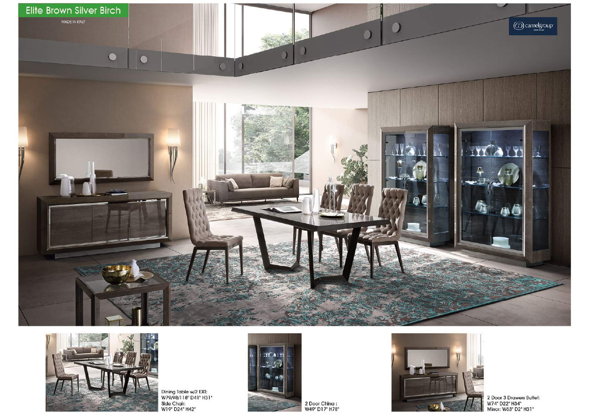 Elite Dining Table Brown Silver Birch SET image 3