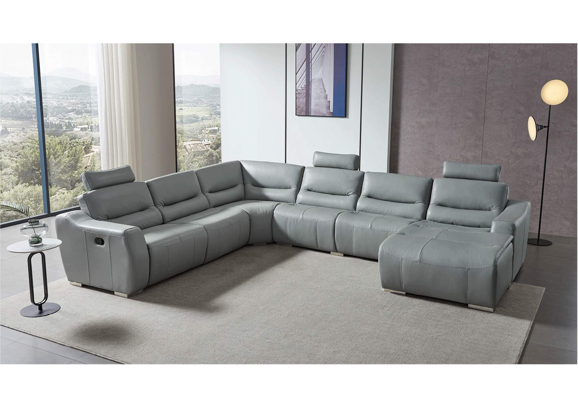 2144 Sectional Light Grey with 1 Recliner SET image 1