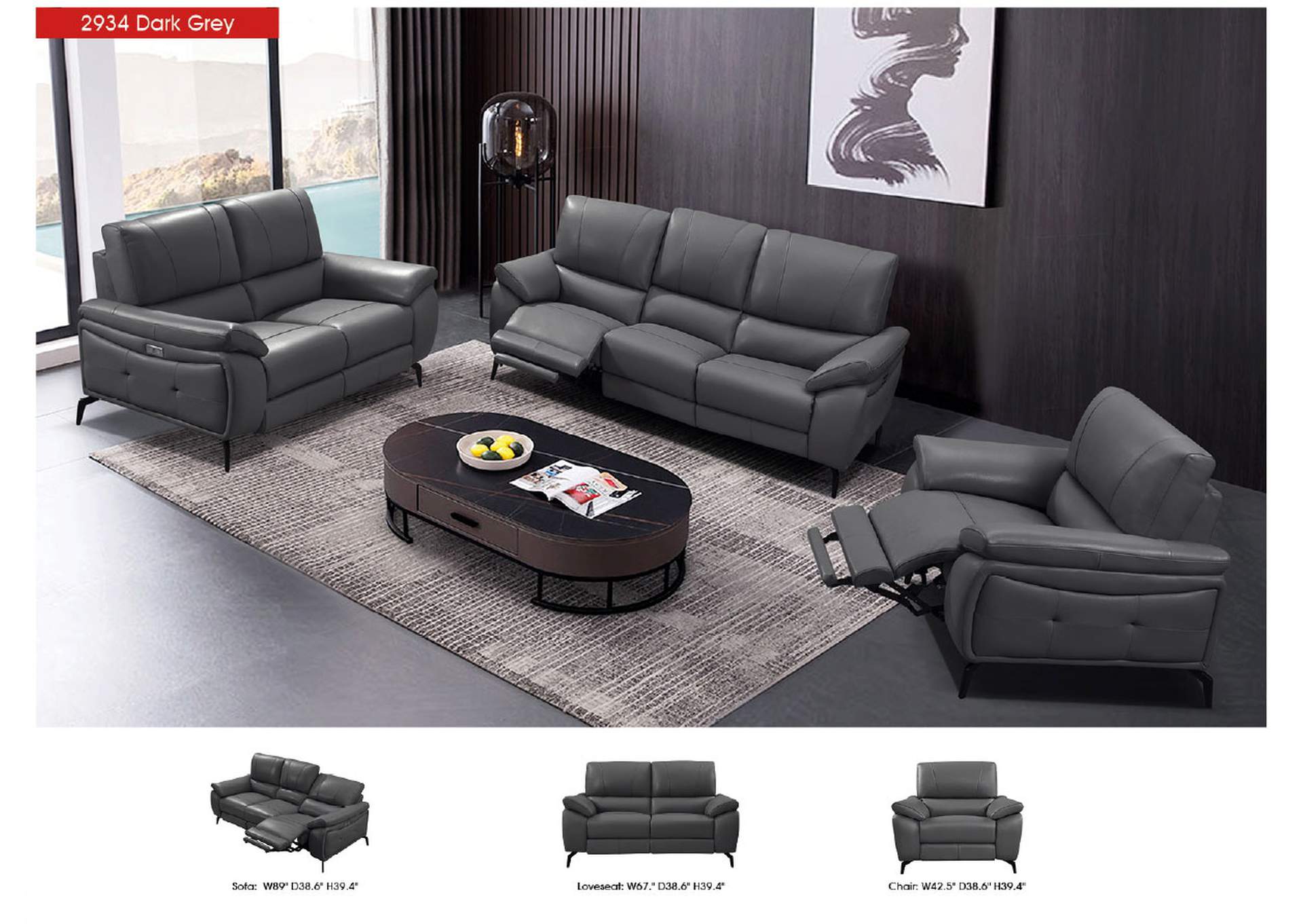 2934 Dark Grey with Electric Recliners SET image 3