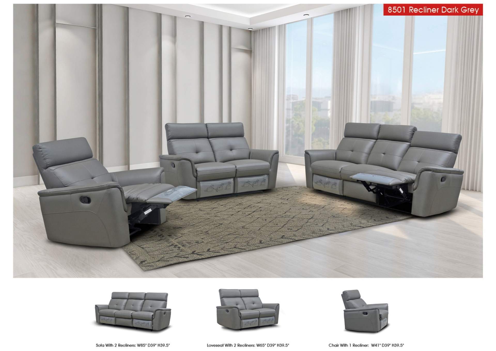8501 Dark Grey with Manual Recliner SET image 3