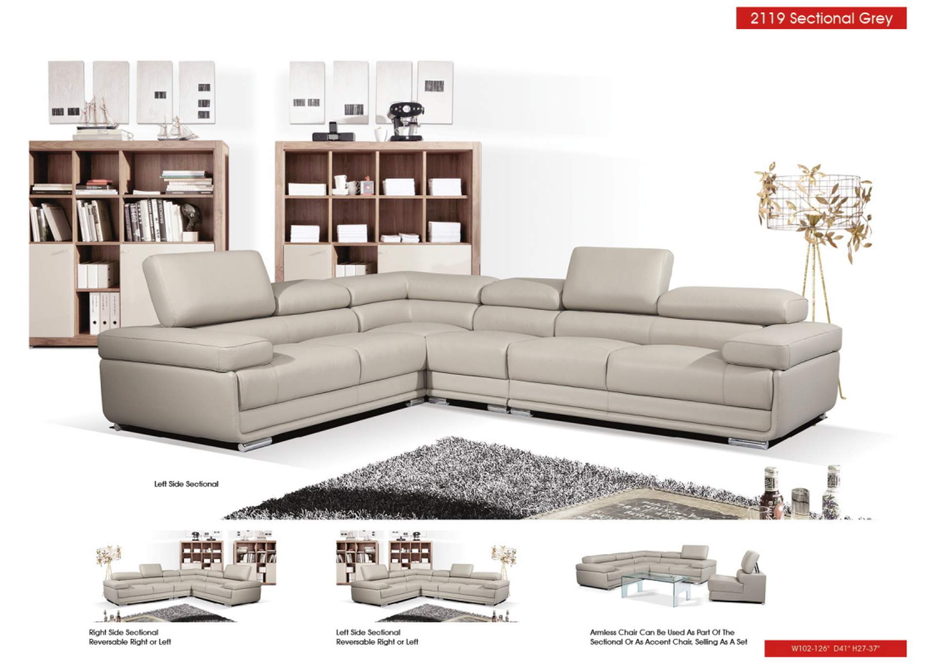 2119 Sectional Light Grey SET image 8