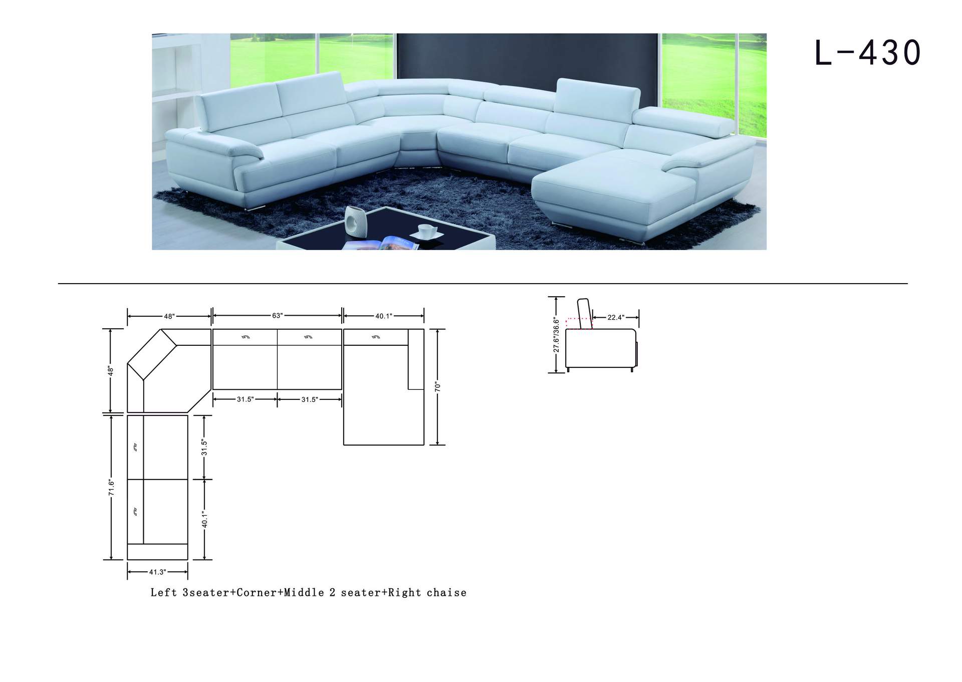 430 Sectional Pure White SET image 4