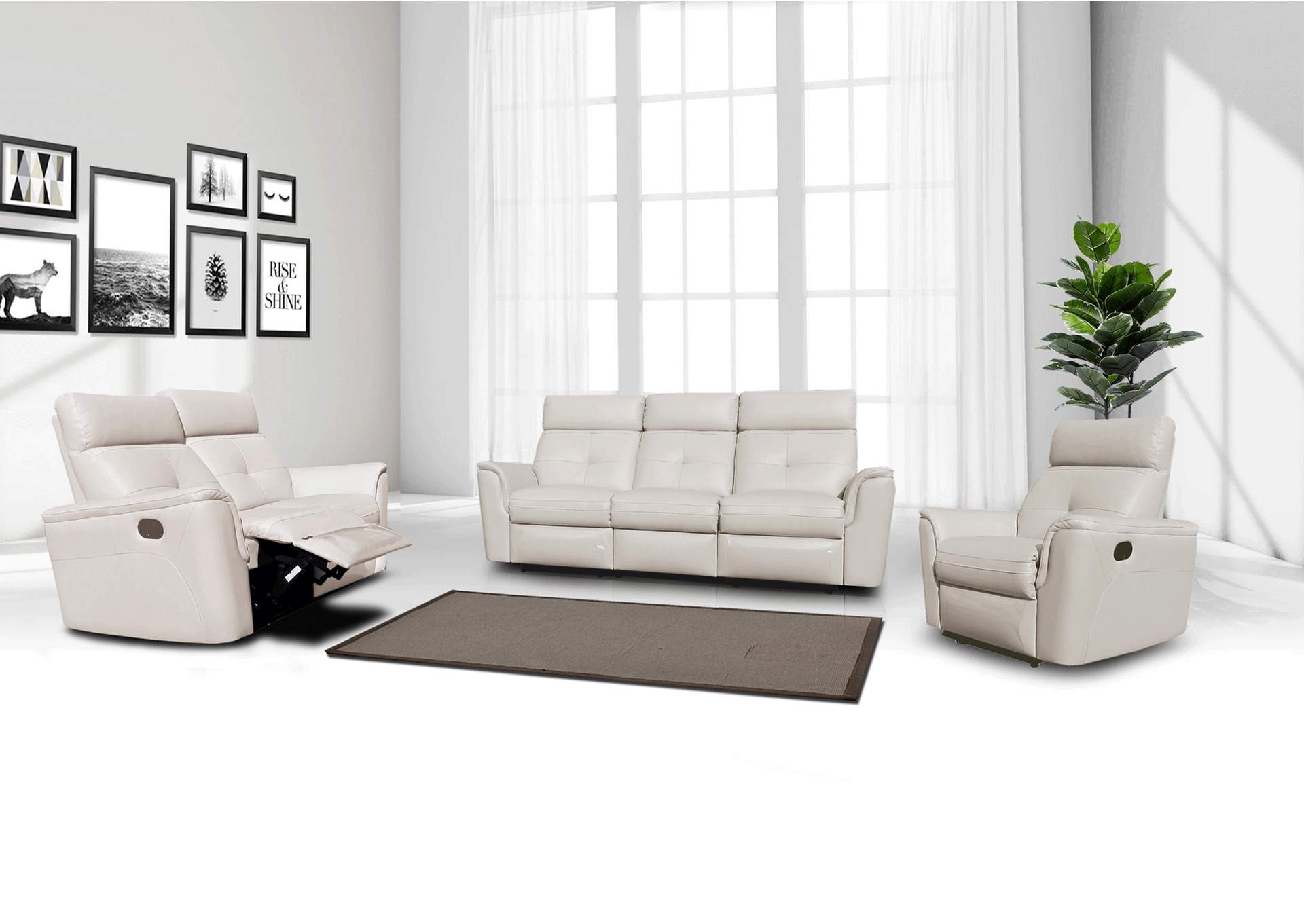 8501 White with Manual Recliners SET image 1