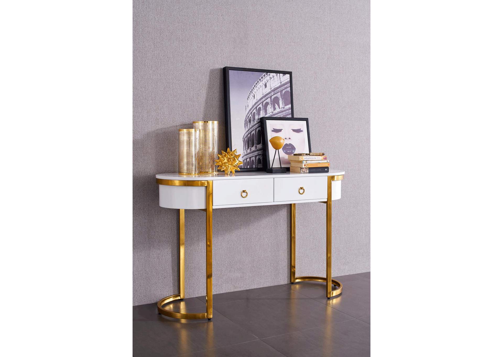 131 Hallway Console Table White/Gold image 1