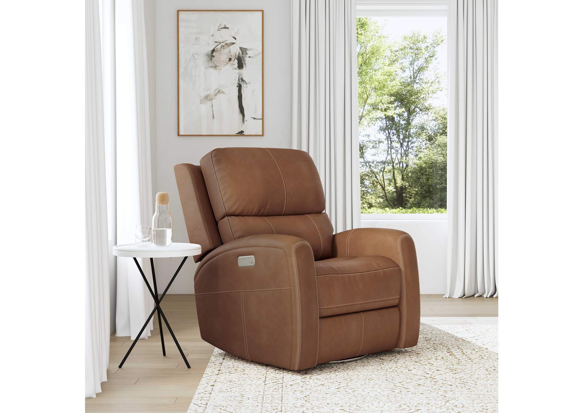 Linden Power Swivel Gliding Recliner with Power Headrest, Lumbar, Heat & Massage image 5