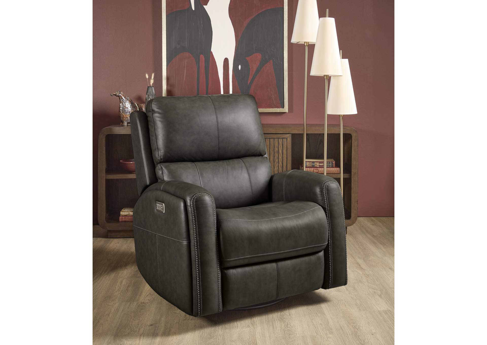 Linden Power Swivel Gliding Recliner with Power Headrest, Lumbar, Heat & Massage image 10