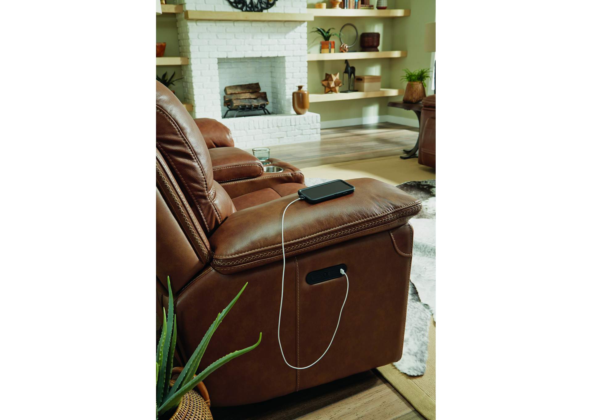 Fenwick Power Reclining Loveseat with Console & Power Headrests image 9