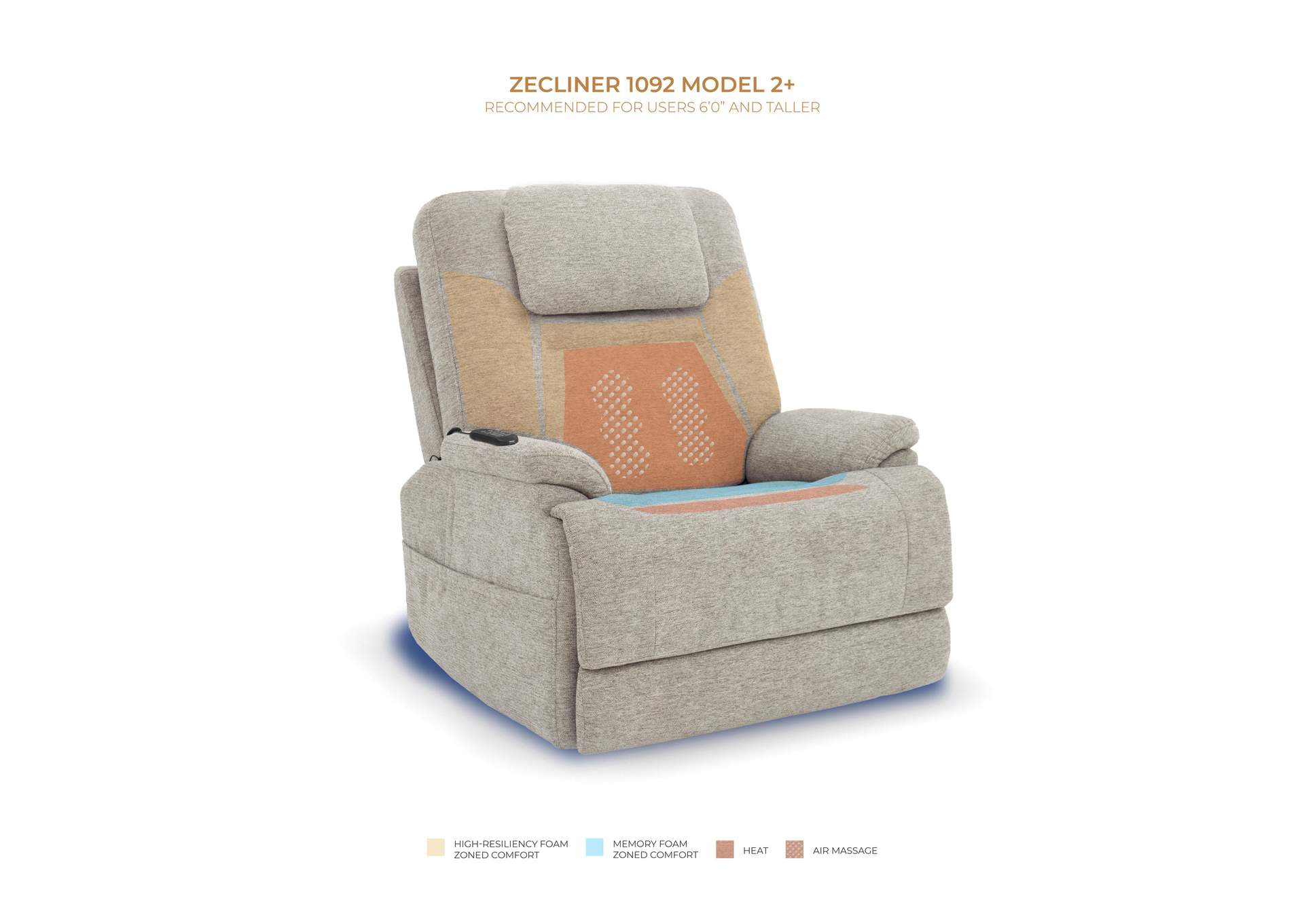 Zecliner Model 2+ Power Lift Recliner with Power Headrest, Lumbar, Heat & Massage image 10