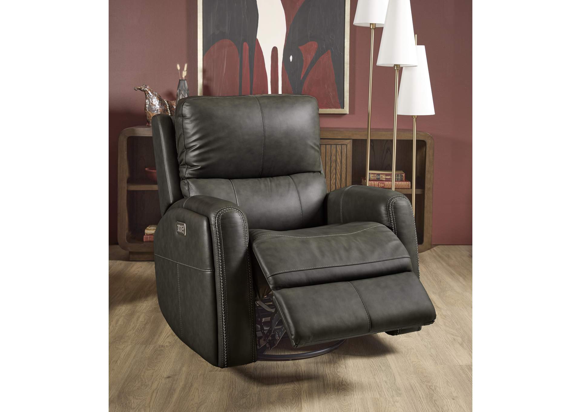 Linden Power Swivel Gliding Recliner with Power Headrest, Lumbar, Heat & Massage image 9