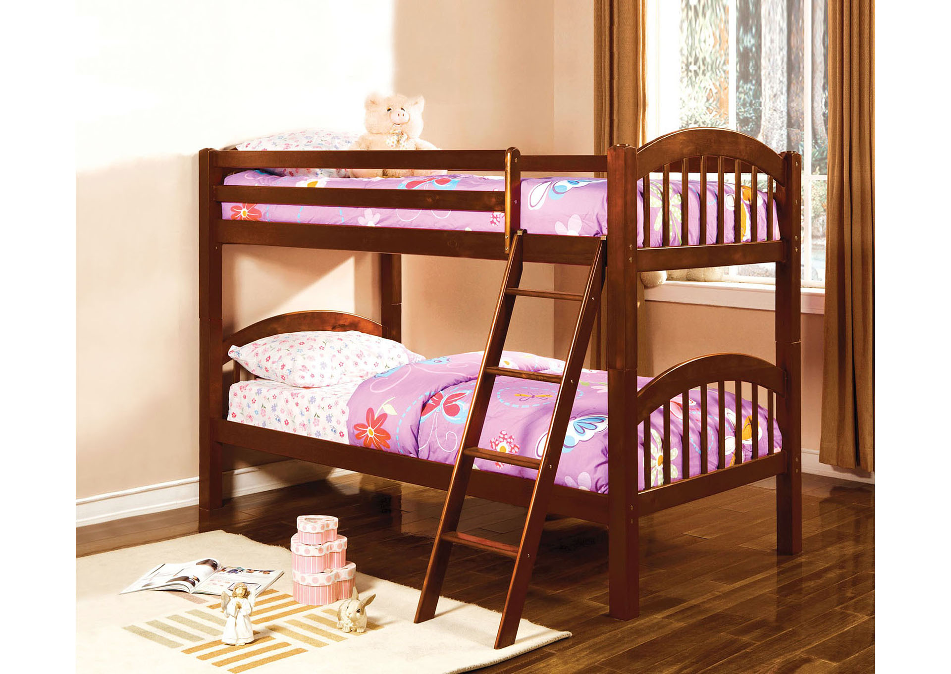 Coney Island Cherry Twin Bunk Bed w/Dresser and Mirror