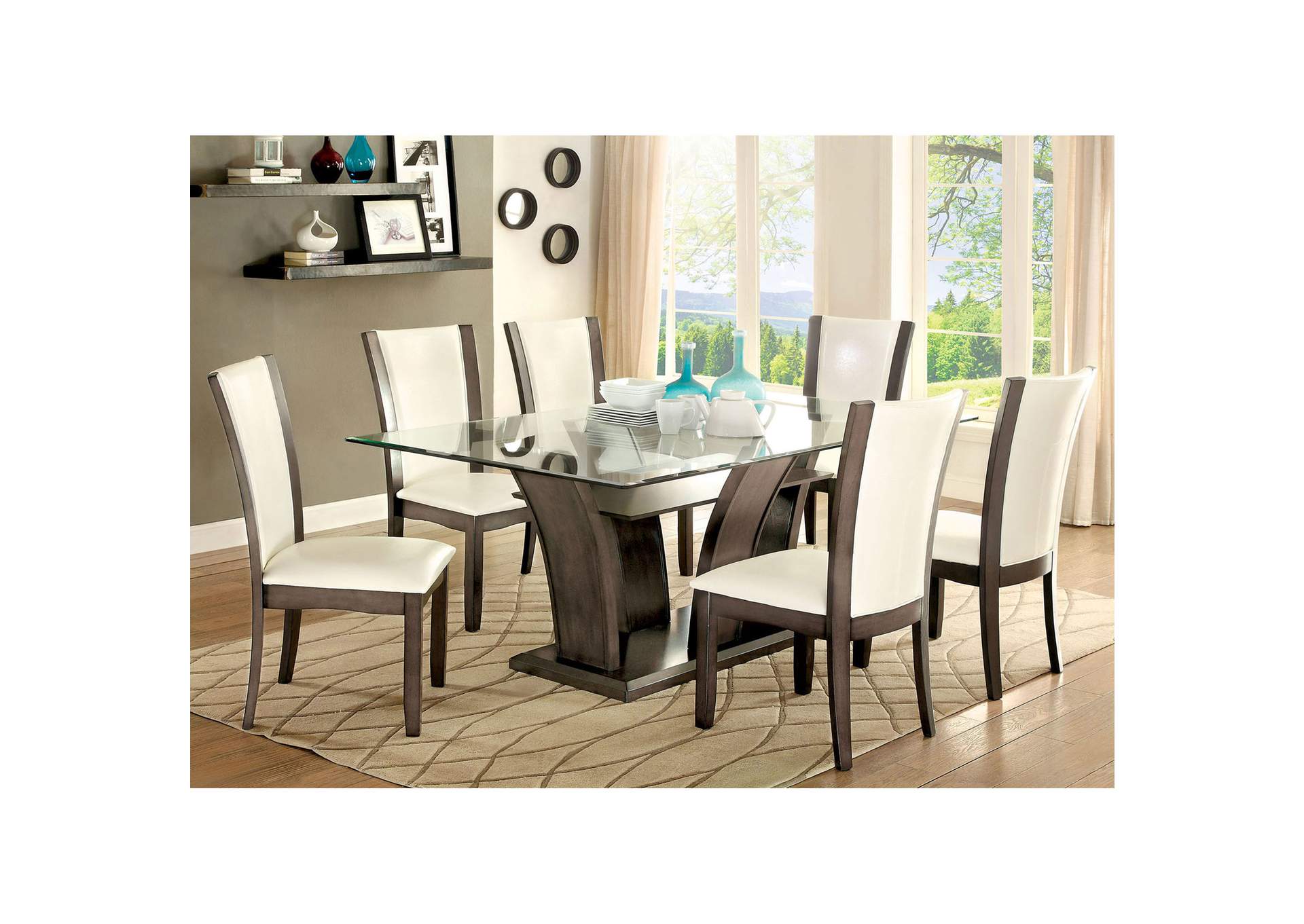 Manhattan Gray Glass-Top Dining Table w/4 Side Chair