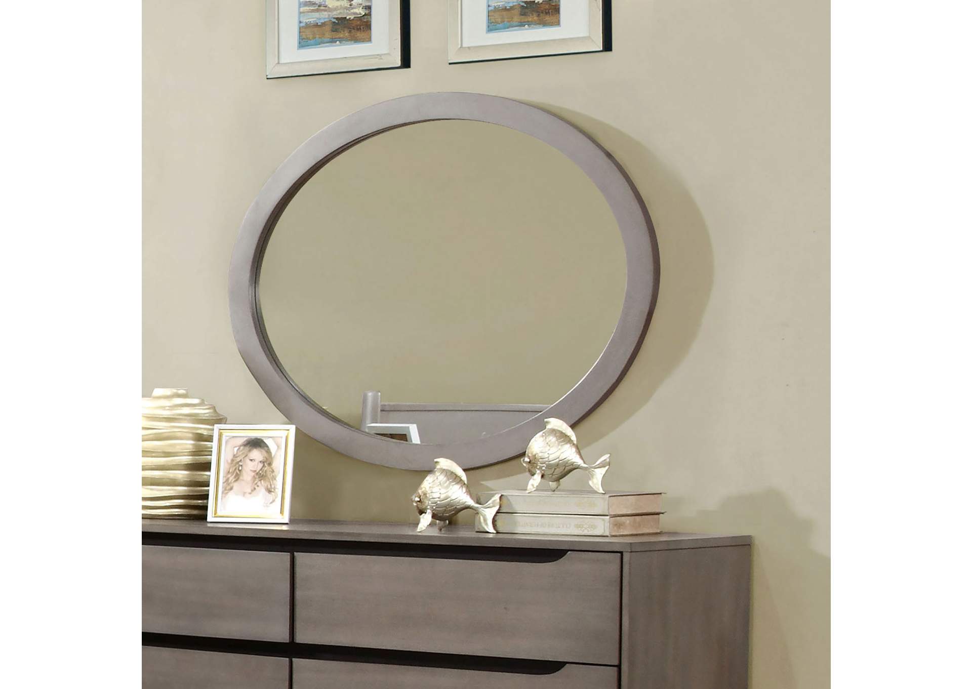 Lennart Gray Eastern King Platform Bed w/Dresser and Mirror