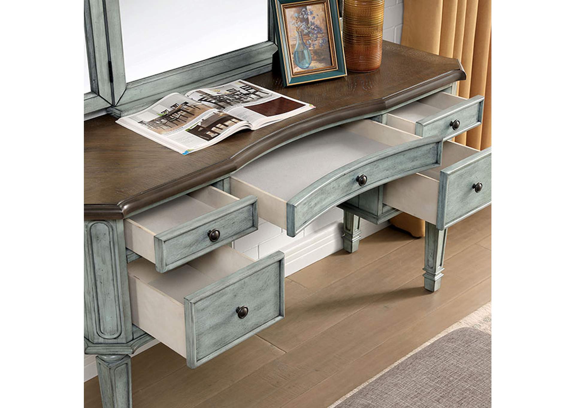 Drucilla Antique Blue/Dark Oak/Gray Vanity Set