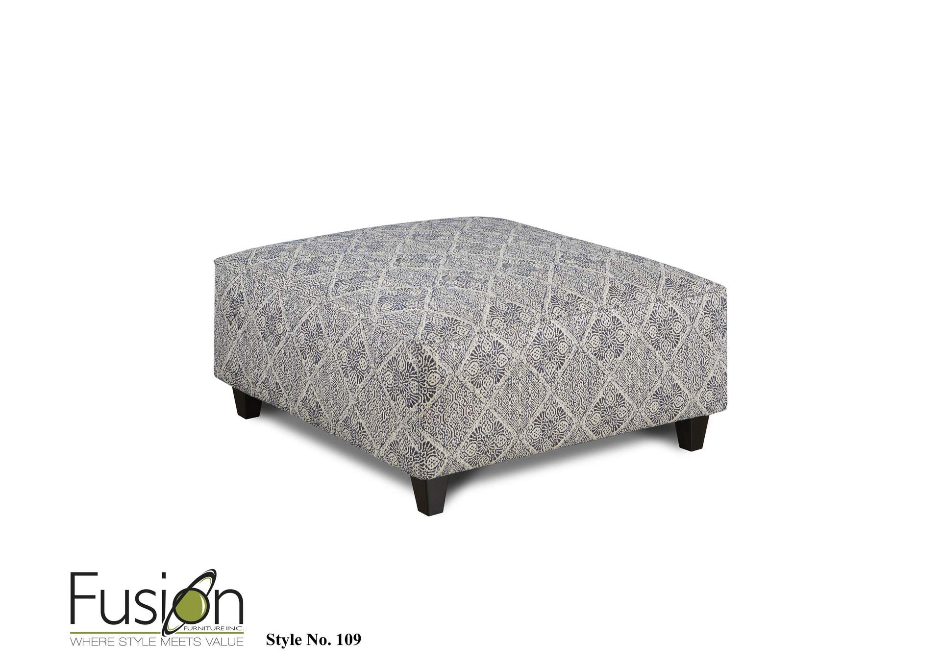 Catalina Linen Indigo Federal Cocktail Ottoman image 1