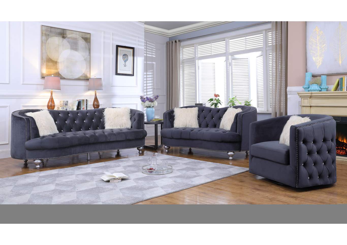 Upholstered Afreen Love Seat Gray image 1