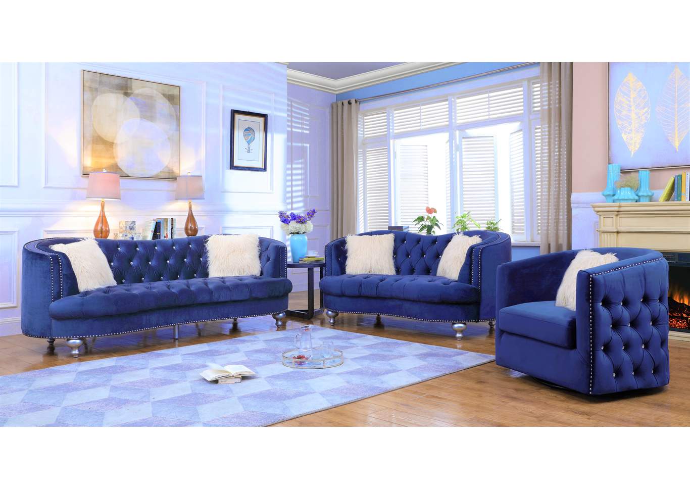 Upholstered Afreen Chair Navy image 1