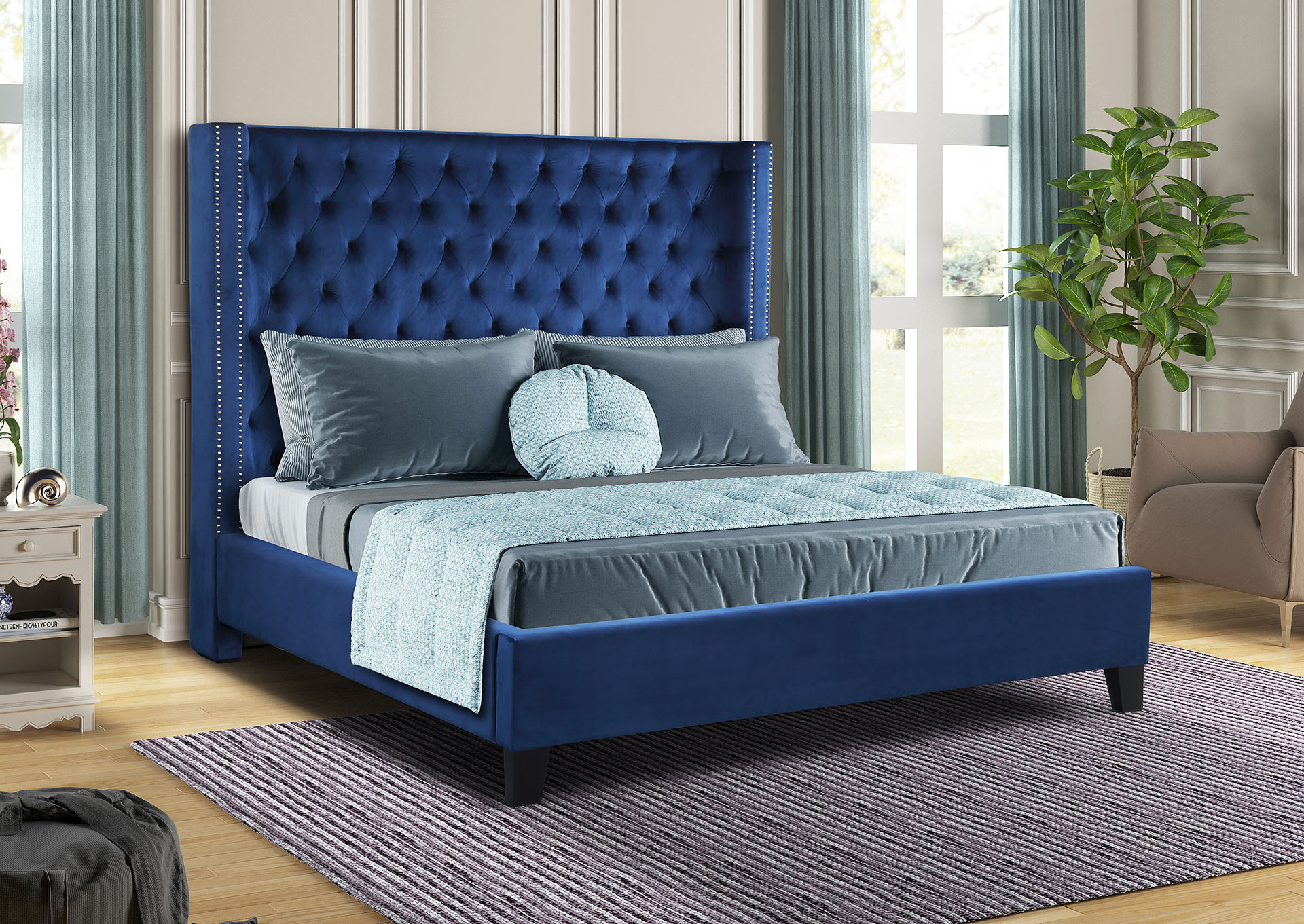 Allen Blue King Bed image 1