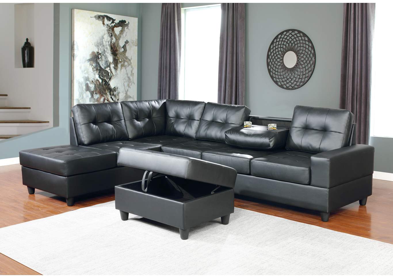Boston Black Reversable Sectional Sofa image 1