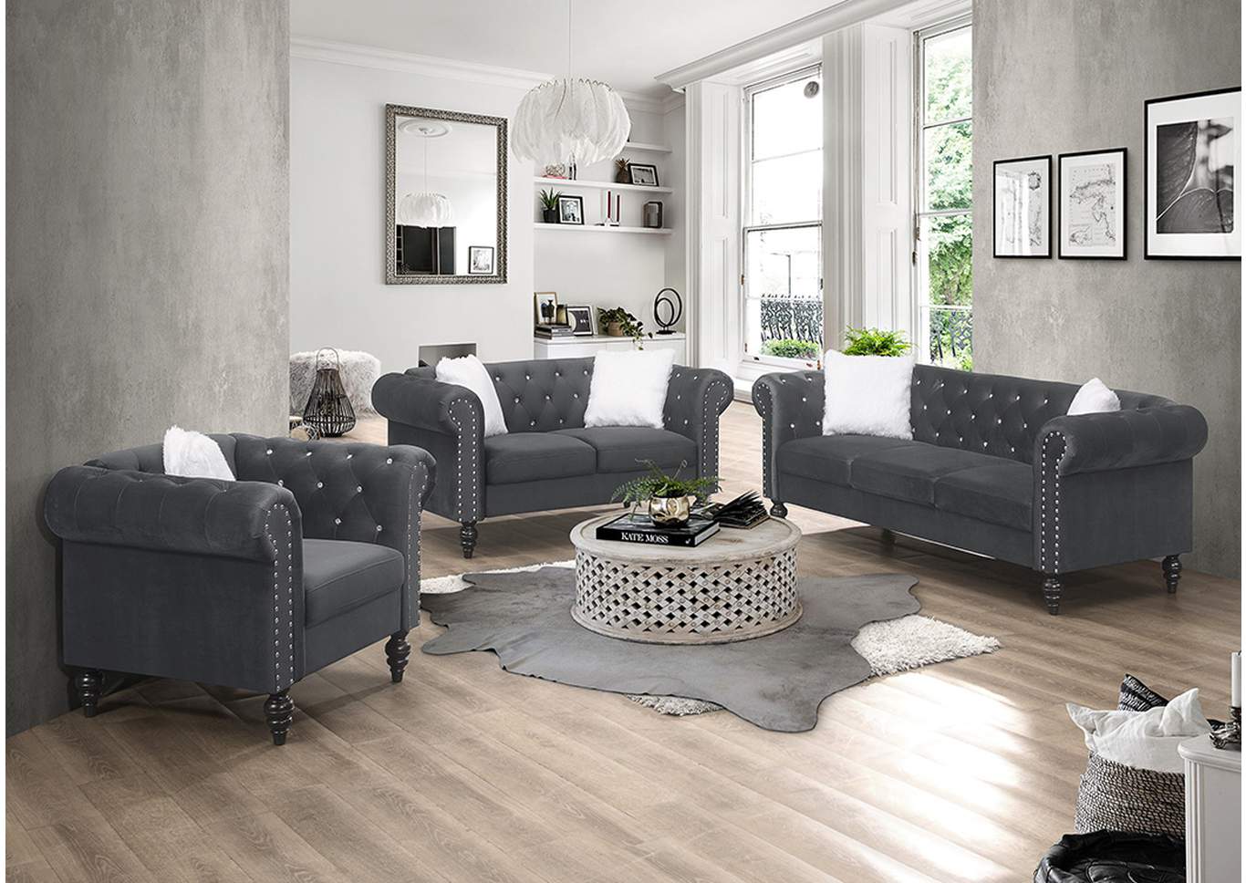 Emma Gray Sofa + Love Seat image 1
