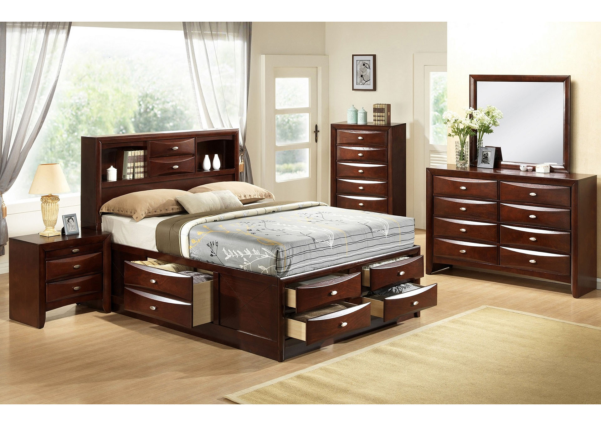 Emily Cherry Full 4 Piece Set (Full Bed + Dresser + Mirror + 1 Nightstand) image 1